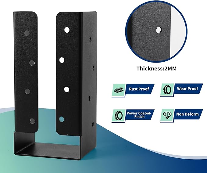 Concealed Joist Hangers, 4 Pcs 4"x8" Outdoor Trim Concealed Flanges, Q235B Steel Powder Coated Concealed Mount Joist Hangers for 4"x8" Beam Swing