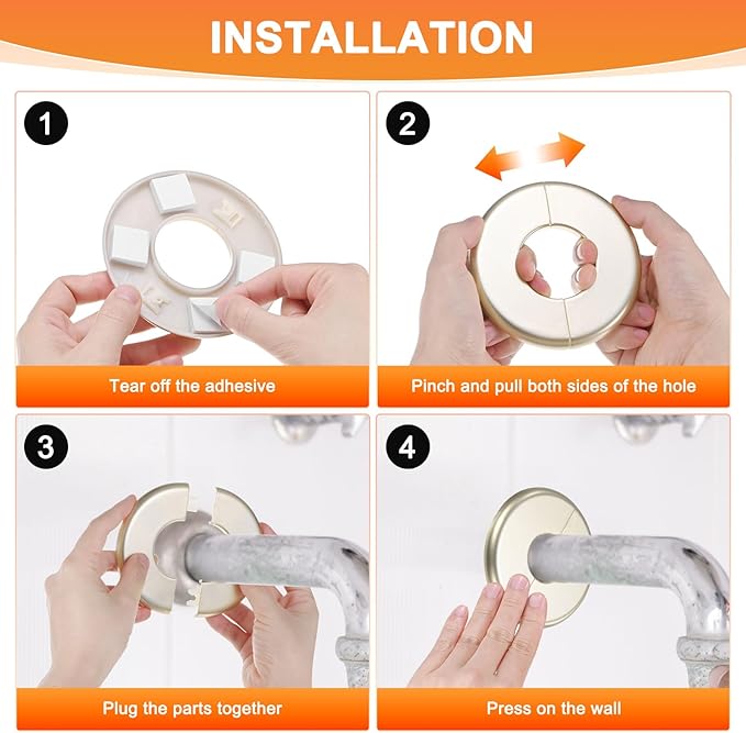 3-Pack Wall Split Flange, ABS Round Self-Adhesive Escutcheon Plate Cover Buckle for 63mm/2.48 in Dia Pipe Accessories/Floor/Ceiling, Plumbing Cover Plates [Gold,6.5mm/0.26in H]