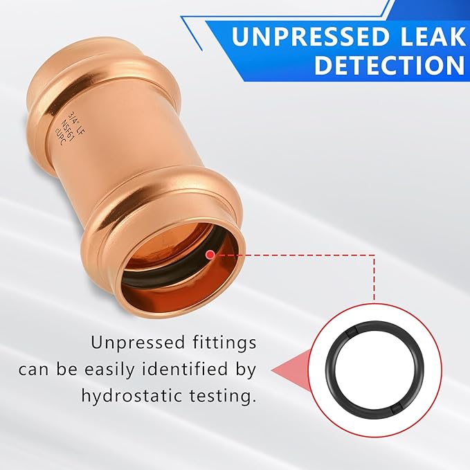 Copper Press Fittings 3/4 Inch Coupling with Stop No-Lead Plumbing Pipe Connector | Compatible with Copper Pipes, Water Supply & Hydronic Heating Systems | Durable Press Fit Design,4-Pack
