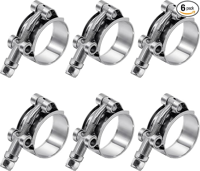 6 Pack 1.25 inch T-Bolt Hose Clamps, Stainless Steel_304 Working Range 41mm-46mm for 1.25" Hose ID, Turbo Intake Intercooler Clamp for Automotive