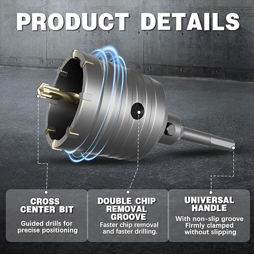 4" Concrete Hole Saw,100mm Masonry Hole Saw, with 220mm SDS Plus Shank Connecting Rod for Concrete Brick Cement Stone Wall Drilling Home Improvement