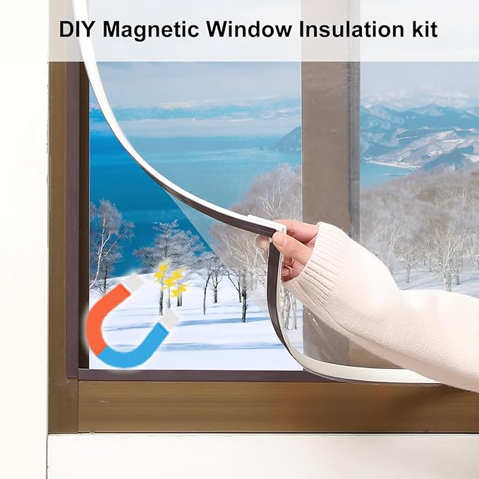 DIY Magnetic Window Insulation kit Transparent Film with White Frame Max 47"X51"Fits Any Size Smaller
