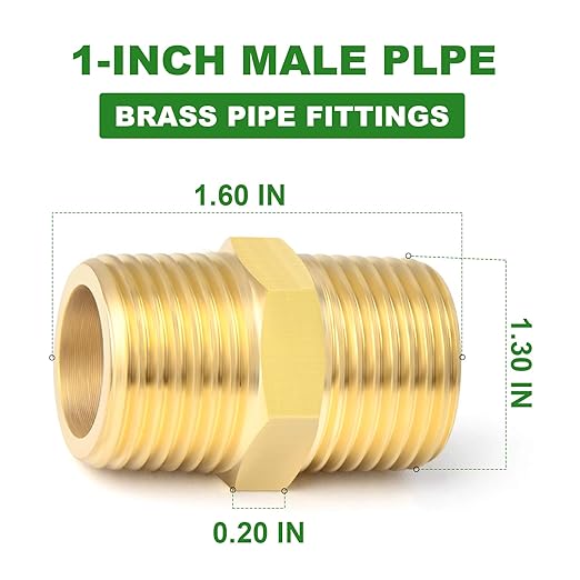 TAISHER 5PCS Brass Pipe Fitting Adapter, Hex Nipple, 3/4-Inch Male Pipe x 3/4-Inch Male Pipe