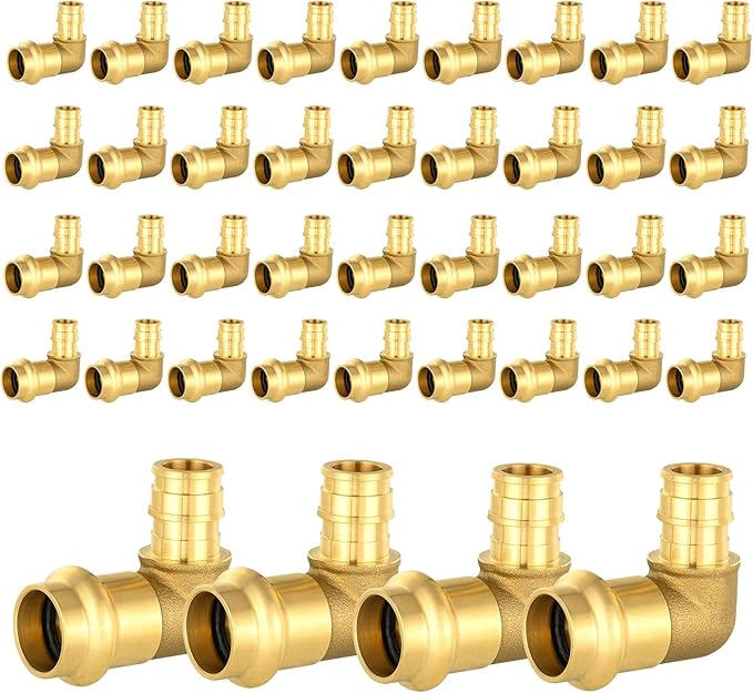 40-Pack HeSun Copper Press Fitting Elbow, 1/2" PRESS X 1/2" PEX-A F1960 Expansion Elbow, LF Brass