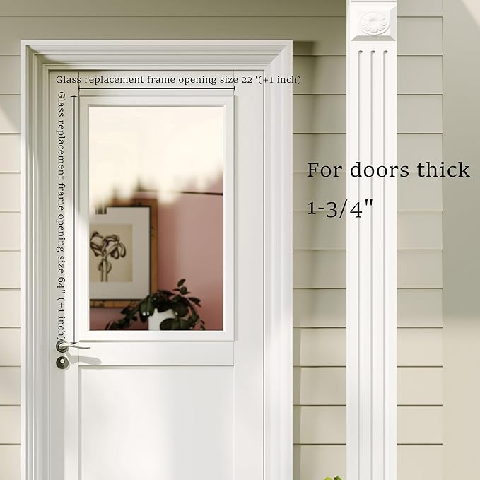 Entry Door Glass Inserts Replacement, 22" x 36", 9-Lite Clear Tempered Glass Insert Kit with White Frame, for Exterior Front Door.