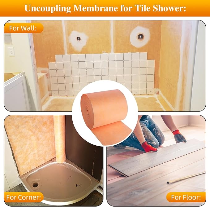 120ft Waterproofing Membrane Band for Shower,Waterproof Membrane Underlayment Band Strip for Shower Bathroom Sauna,5” Tile Uncoupling Tape for Sealing Butt Joints&Floor Wall Connections,22Mils Thick