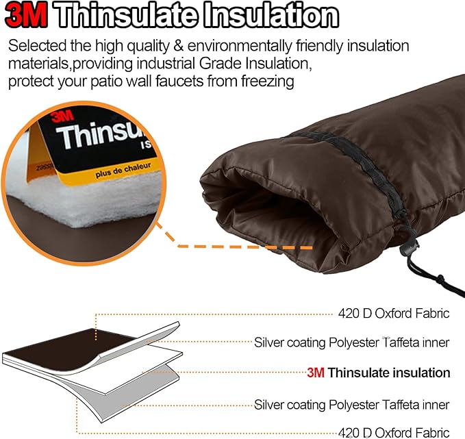 XXL Outdoor Faucet Covers for Winter, 3M Thinsulate Insulation Faucet Freeze Protector, 25”H x 13”W for Garden Lawn Faucets & Yard Hydrant, Waterproof Insulated Spigot Cover Faucet Sock – Brown