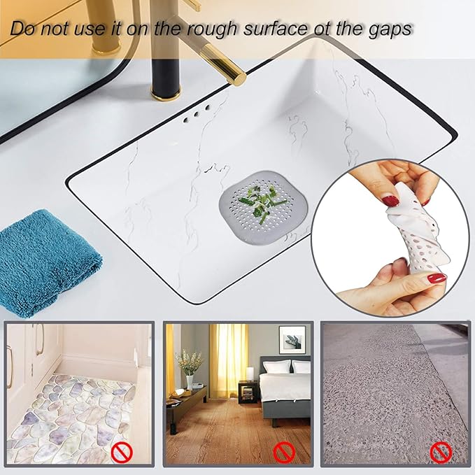 Hair Drain Catcher,Square Drain Cover for Shower Silicone Hair Stopper with Suction Cup,Easy to Install Suit for Bathroom,Bathtub,Kitchen 4 Pack (Grey Aluminium White)
