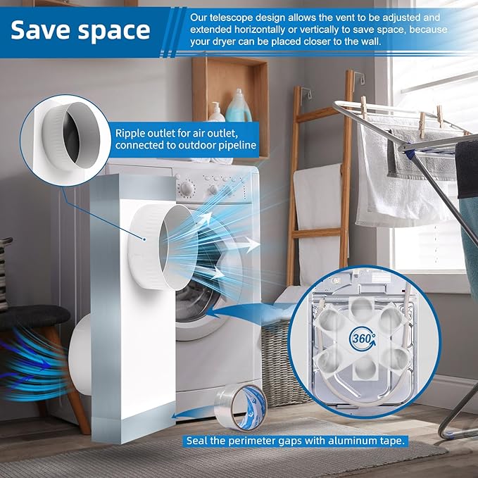 OEM Upgraded 84049 Adjustable 0-5 Periscope Dryer Vent Kit, telescoping dryer vent, Stainless Dryer Vent Periscope for Tight Space, 4in Dryer Vent Duct Hose Pipe Adapter
