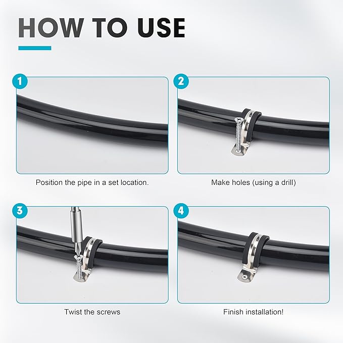 2 Inch 10 PCS 2 Holes Rubber Cushioned U Bracket Clamp, Reinforced Rigid Pipe Strap, Stainless Steel Conduit Straps Cable Clamp (50 mm) by Tavonuxt