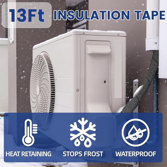 MAXKOSKO Pipe Insulation Tape, 13 Ft x 3 in Outdoor Water Pipe Wrap Insulation Roll, Foam Insulated Wrap Self-Adhesive for Pipe Freeze Protection, Heat Tape for Water Pipes, Copper PVC AC Line
