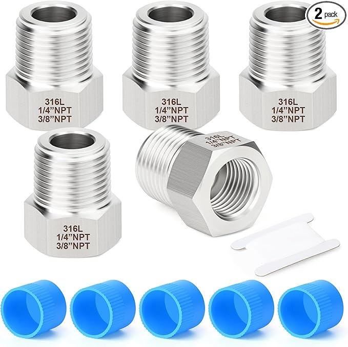 TAISHER 2PCS Forging of 316L Stainless Steel Reducer Hex Bushing, 3/8" Male NPT to 1/4" Female NPT, Reducing Forging Pipe Adapter Fitting