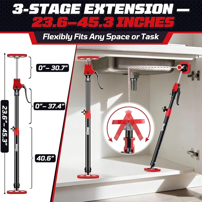 XINQIAO Cabinet Jacks for Installing Cabinets, Heavy Duty Third Hand Tools Adjustable Support Pole from 23.6 IN to 45.3 IN, 4 PCS