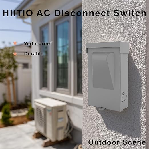 240VAC 60 Amp Non-Fused AC Disconnect Box, Outdoor Waterproof Metal Enclosure with Pull-Out Switch - for Home & Light Commercial HVAC, Condensing Units & Air Conditioning Systems - UL Listed