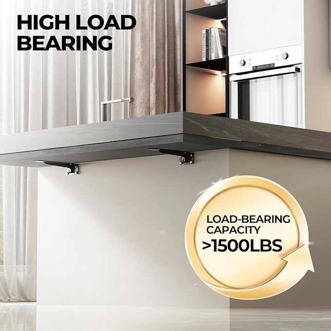 Heavy Duty Shelf Brackets 10 Inch, 1500 lbs Capacity, Hooks for Wall Mounted Shelves, L-Shaped Floating Shelf Brackets with Hanging (Black 6 Pack)