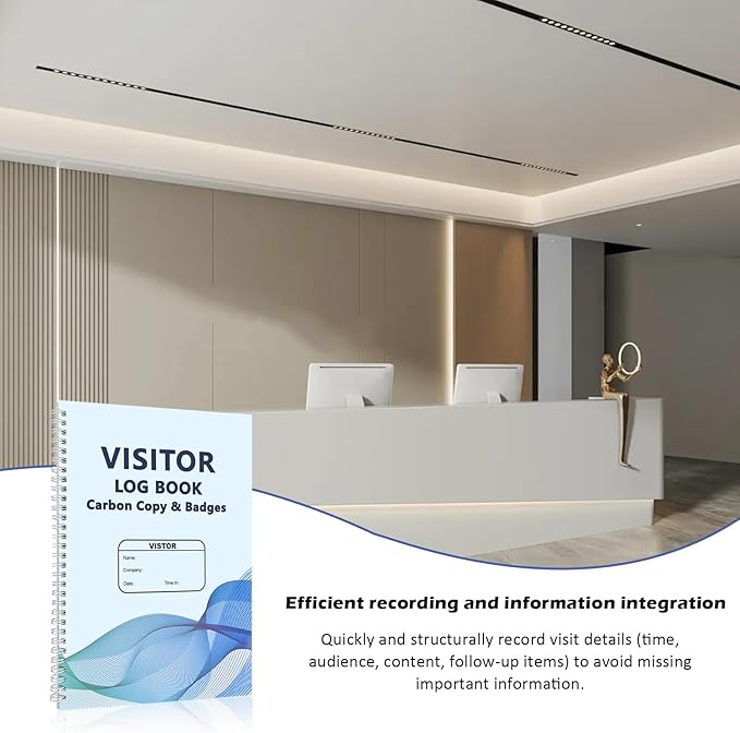 3 Pack of 450 Visitor Badges Registry Log with Carbon Copy Visitor Stickers Letter Size Visitor Log Book Extras Protecting Privacy Pages Spiral-Bound Visitor Badges Guest Register Book (3)