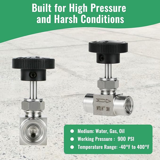 Angry Pony Stainless Steel 304 NPT 1/4 female Straight Needle Valve, High Pressure Hydraulic Flow Control Valve for Water Oil Gas Systems, 900 PSI
