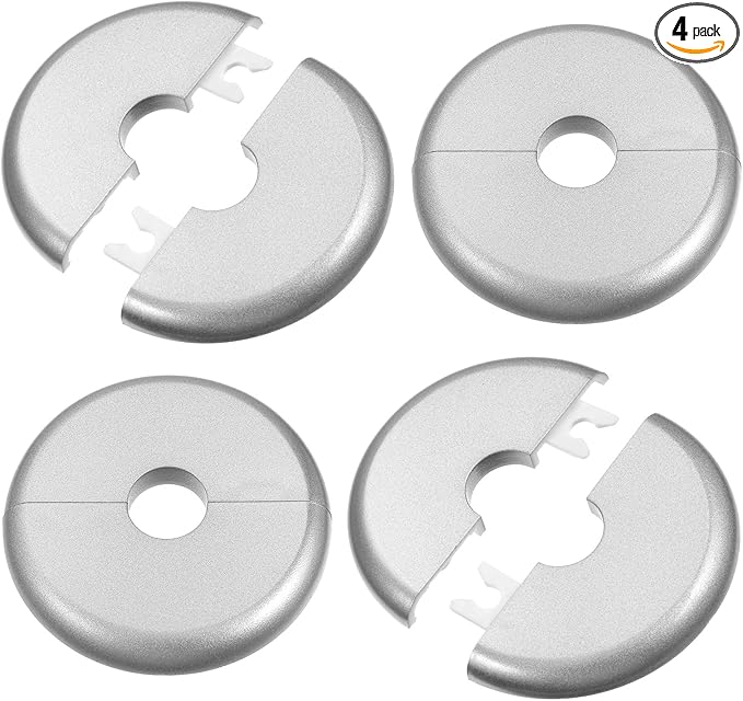 4 Pcs Escutcheon Plate, Self-Adhesive Plumbing Cover Plates, Round Escutcheon Plate for 0.7In Diameter Water Pipes, Wall Split Flange for Kitchen Toilet Faucet Decoration (Silver)