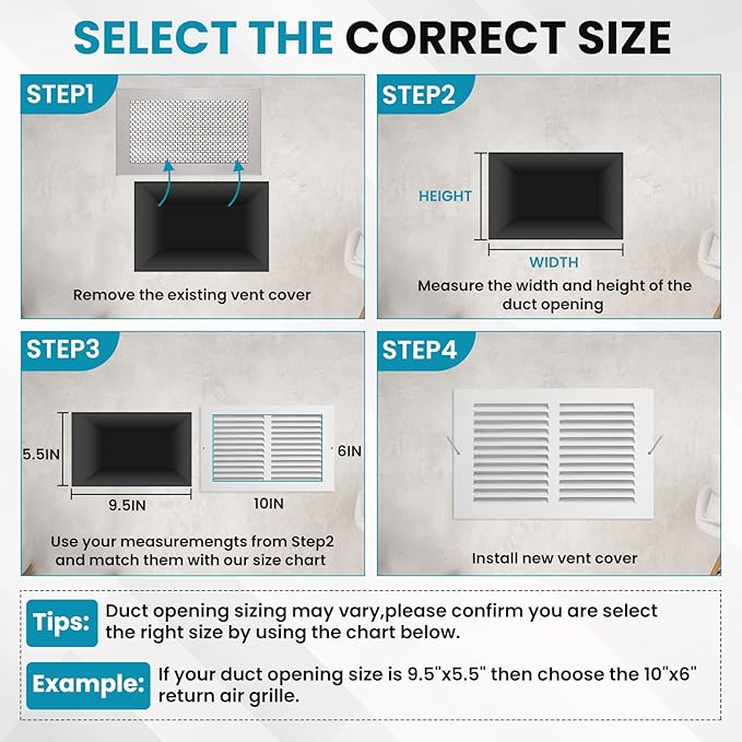 VOISEN Return Air Grille,Fits 10x6 Duct Opening,Steel Return Vent Cover, White Vent Cover Grill for Sidewall and Ceiling,HAVC Cold Air Return Vent Cover,Overall Size:11.8" W X 7.9" H