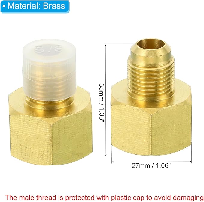 PATIKIL 5/8 SAE(7/8"-14UNF) Female Flare x 3/8 SAE(5/8"-18UNF) Male Flare Connectors, 45 Degree Brass Adapter Pipe Fitting for Air Gas Line Refrigeration HVAC
