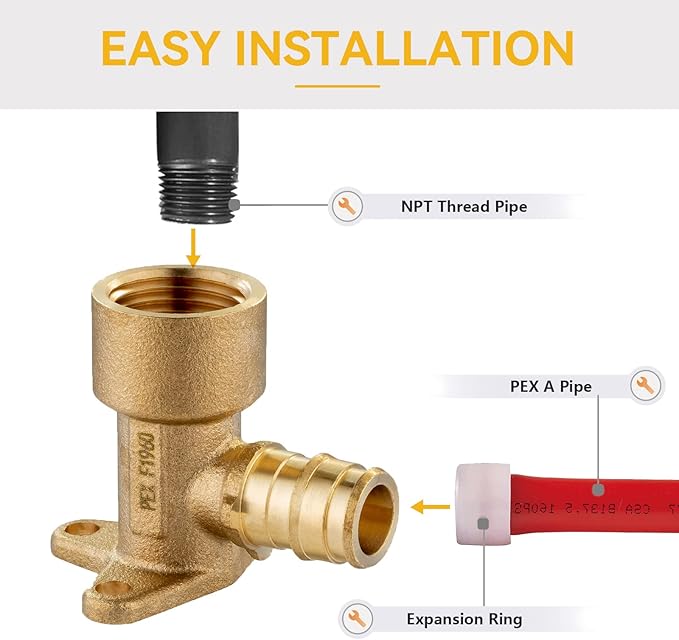 10 Pack PEX A Expansion Brass Fitting,1/2Inch F1960 Expansion Female NPT Drop Ear Elbow for PEX A Pipe Tubing Connection