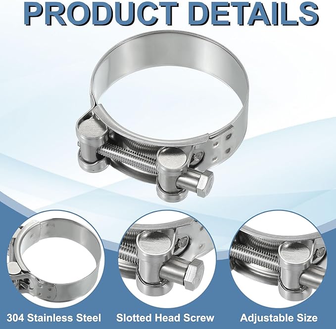 PATIKIL 60-63mm T-Bolt Hose Clamp, 4 Pack Intercooler Pipe Tube Clamps 304 Stainless Steel Radiator Hose Clamp for 2.36"-2.48" Pipe