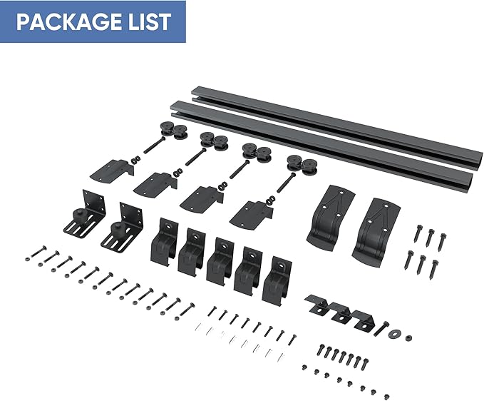 Exterior Barn Door Hardware Kit, BARNSMITH 8FT Sliding Barn Door Hardware Heavy Duty Doors Track Kit for Double Doors Use, Wall Mount, Black (Hardware Only)