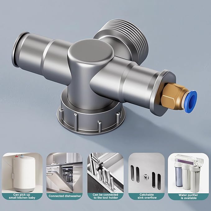 Double Sink Drain Kit Space Saving Kitchen Sink Drain Kit Expandable Flexible 1 1/2" P-Trap Pipe Comes with 4-Way Fitting Adapter For Water Filter and Dishwasher