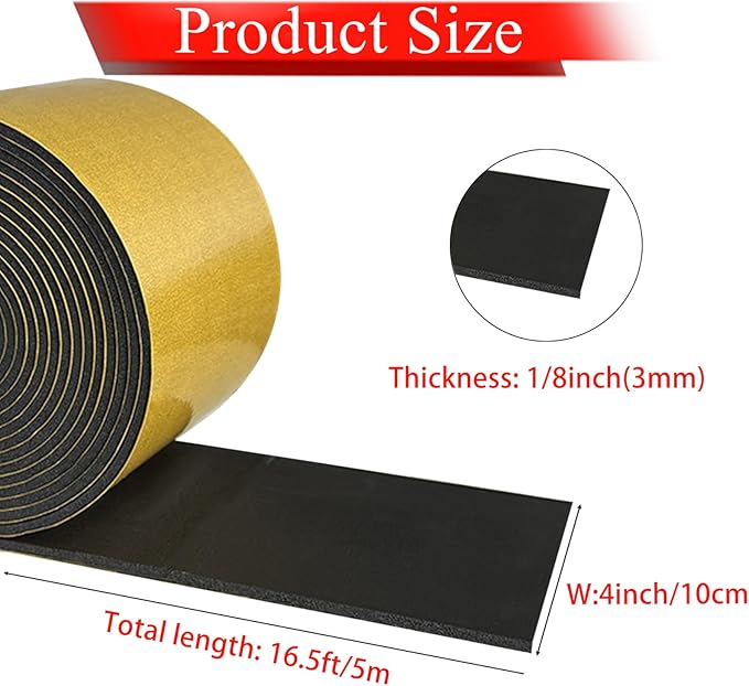 Foam Pipe Insulation Tape 4 Inch x 16.5 Feet, Self Adhesive Pipe Insulation Wrap Foam Tape 1/8 Inch Thick, AC Line Insulation Tube Cover for HVAC, Indoor and Outdoor Pipes, Protection
