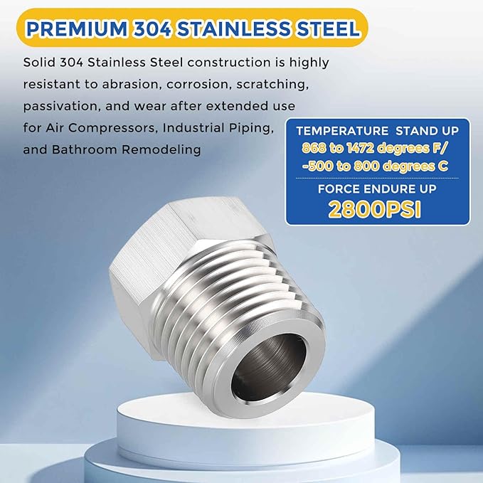 2 Pack 304 Stainless Steel Pipe Fittings, 1/2" Male G to 3/8" FNPT Hex Bushing Reducer, Hose Tube Threaded Adapters for Air, Oil, LP, Gas