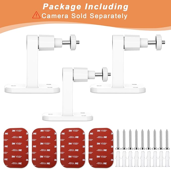 3Pack Camera Wall Mount,Compatible with R-ing Outdoor Cam Plus/Stick Up Cam Battery/Plug-in/Pro/Indoor Cam(1st Gen),360 Degree Adjustable No Drilling Mount for Outdoor Indoor Cameras,White