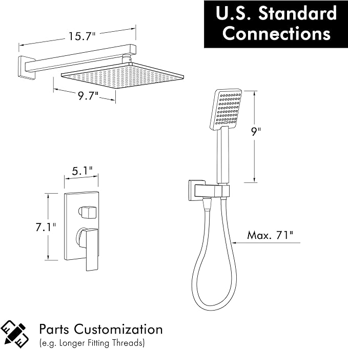 KES Shower System Shower Faucet Set Rain Shower Head with Handheld Shower Valve and Trim Kit Matte Black, XB6223F25-BK