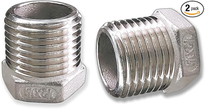 2 Pcs Stainless Steel Bushing 1/2" Male to 1/4" Female, 1/2" to 1/4" NPT Adapter Hex Stainless Steel Reducing Pipe Adapter Fitting Pipe Hose Tube Adapter Convert