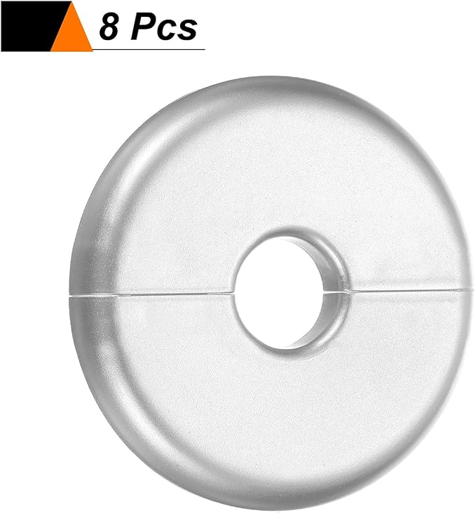 HARFINGTON 8pcs Wall Split Flange 17mm/0.7" Self-Adhesive Plumbing Cover Plates ABS Plastic Round Escutcheon Plate Buckle Design for Water Pipe Bathroom Kitchen Decoration, Silver Tone