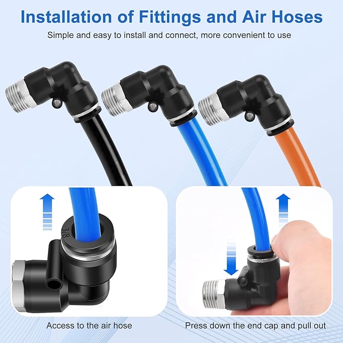 12 Pcs Push to Connect Fittings 3/8 Inch Tube OD x 3/8 Inch NPT Thread Pneumatic Male Straight and Elbow Quick Connect Air line fittings