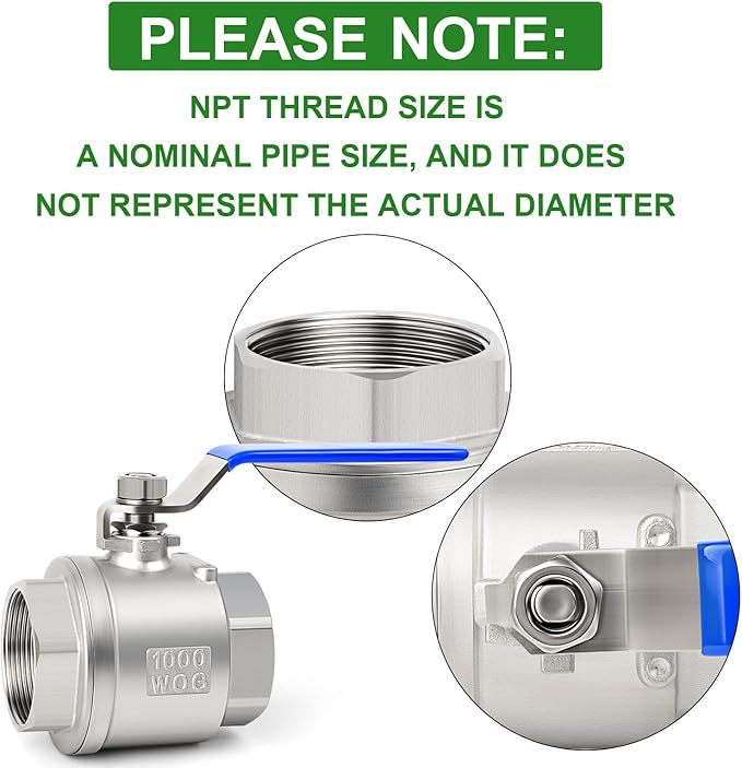 TAISHER 1PCS 4" FNPT Heavy Duty Full Porat Ball Valve 304 Stainless Steel with Blue Handles