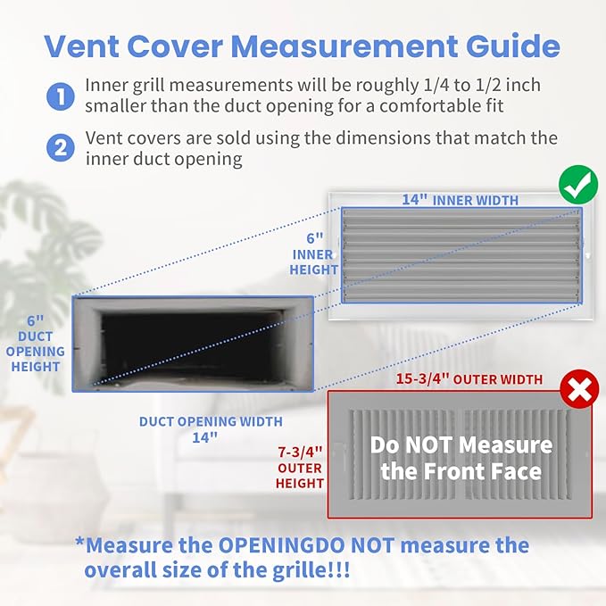 14 x 6 Inch [Duct Opening] Air Vent Covers for Wall or Ceiling - High Airflow 2 Way Steel Ventilation - Adjustable Wall/Ceiling Register, 15-3/4 Inch x 7-3/4 Inch [Overall Dimensions]