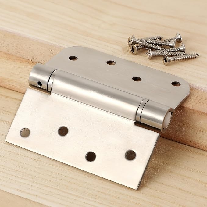 bartuda Hinges Self-Closing Door Hinges 4Inch 304 Stainless Steel Hinges Spring Hinge Heavy Duty Hinges with Square Rounded 5/8"" Radius Corner Adjustable Tension 3 Pack