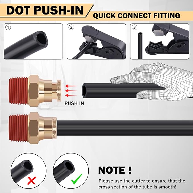 CheeMuii 64 Pcs Brass DOT Air Line Fittings Kit Push Lock & Quick Connect Fittings NPT Thread for Air Line Air Hose Pneumatic Tubing
