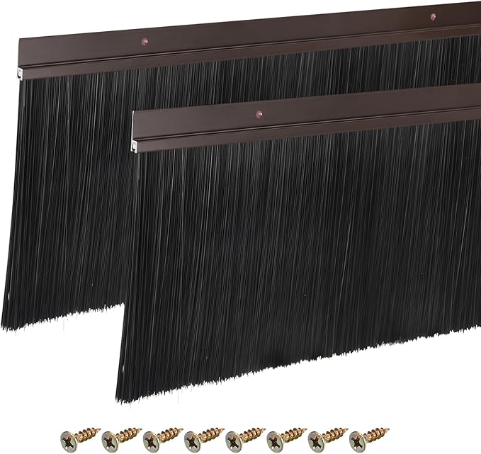 uxcell 2Pcs Door Brush Bottom Sweep H-Shape Aluminum Alloy Base with 5.9-inch PP Brush for Home, Industrial (47-inch L, Brown)