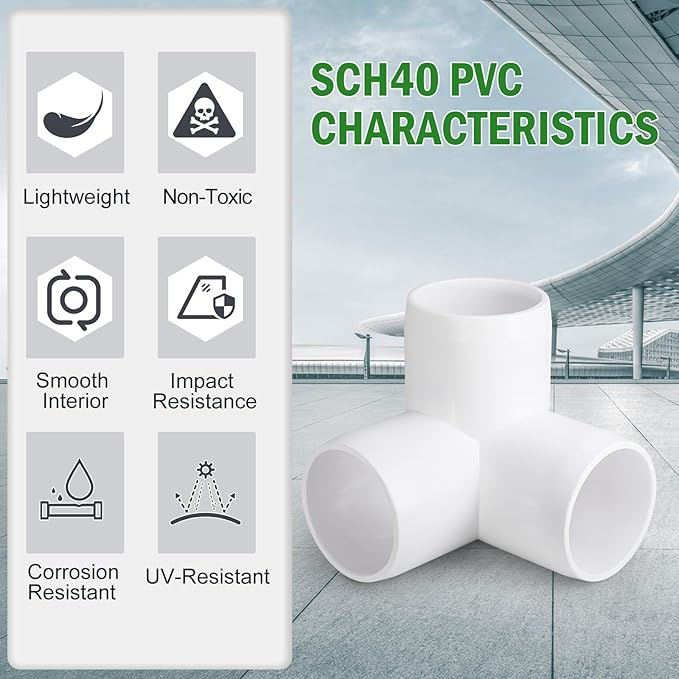 3 Way PVC Pipe Fittings 1-1/4 Inch, Zernmiarder White PVC Elbow Corner Side Outlet Tee Fitting, SCH40 Furniture Grade Pipe Connectors - Fits 1-1/4" Polyvinyl Chloride Pipes, 12 Pieces