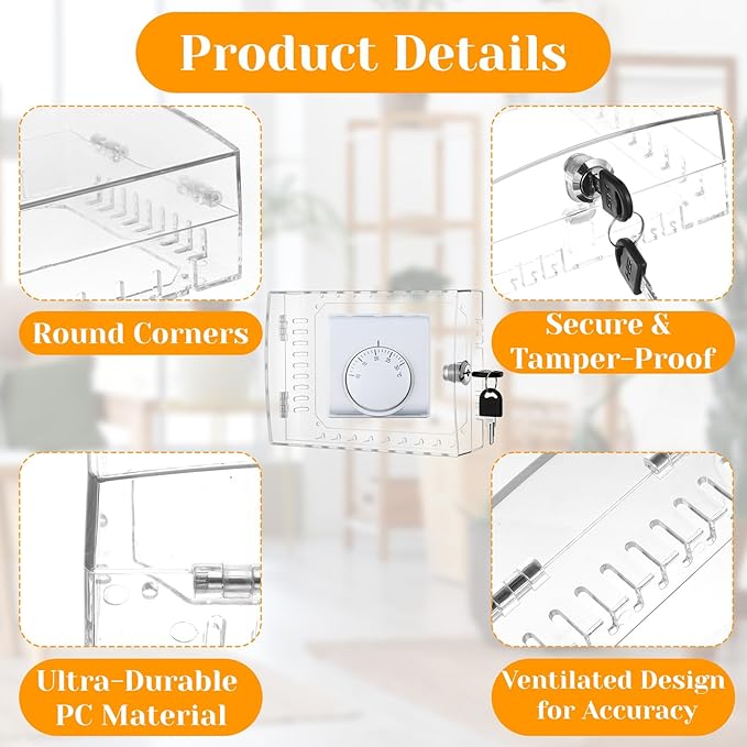 3 Pack Large Thermostat Lock Box Cover with Key – Clear, Durable PC Material – Universal Fit for Thermostats up to 4.8"H x 6.2"W, Tamper-Proof & Energy-Saving Solution