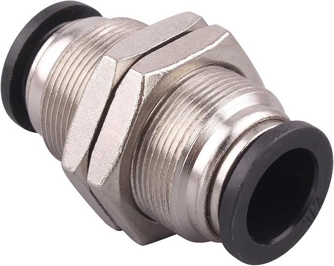 Bulkhead Union Push to Connect Tube Fitting 1/2 Inch Tube OD Stainless Steel Double Threaded (2 Packs)