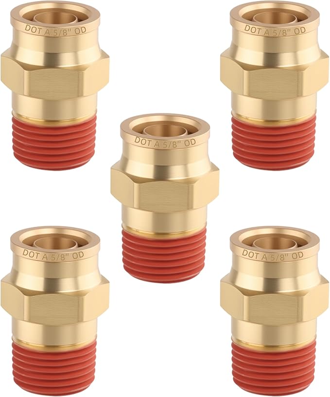 5PCS Air Brake Quick Push to Connect Fittings, 5/8" Tube OD x 1/2" NPT Thread Air Compression Straight Union Fittings for Nylon Hose with DOT Approved for Truck Trailers