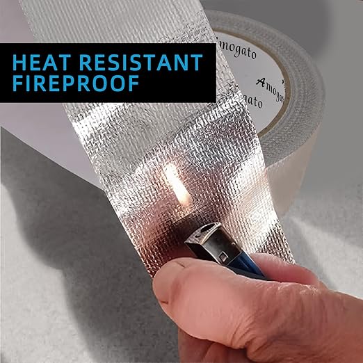 Fiberglass Aluminum Foil Tape 2 inch x 66 Feet - High Heat Resistant (500°F) for Exhaust Pipe Repair, Muffler, Automotive & HVAC Duct Sealing - Heavy Duty, Flame Retardant, Easy Tear