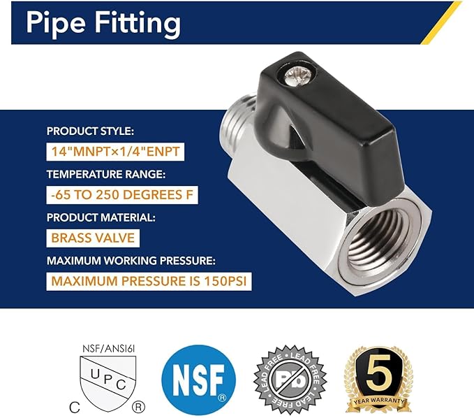 1/4" Mini Ball Valve NPT Female x Male Shut-Off Valve, 2-Way Full Port Shut Off Valve, Manual On/Off Control,for Water Air Oil Gas, Industrial & Household Plumbing Applications-4pcs