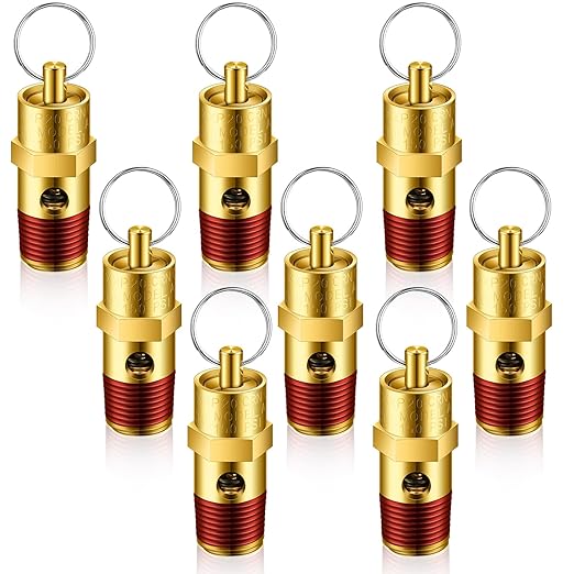 Bonuci 8 Pcs 1/4" Male NPT Safety Valve Air Compressor Pressure Relief Brass Safety Check Valve (150 psi Set Pressure)