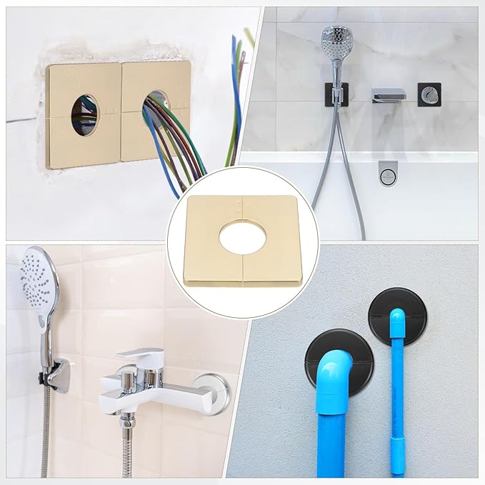 PATIKIL Wall Split Flange 86mm / 3.4" OD, 4 Pcs Square Escutcheon Plate Cover PPR Plumbing Cover Plates with Self-Adhesive Tape for 33mm / 1.3" Dia Water Pipe Faucet, Gold