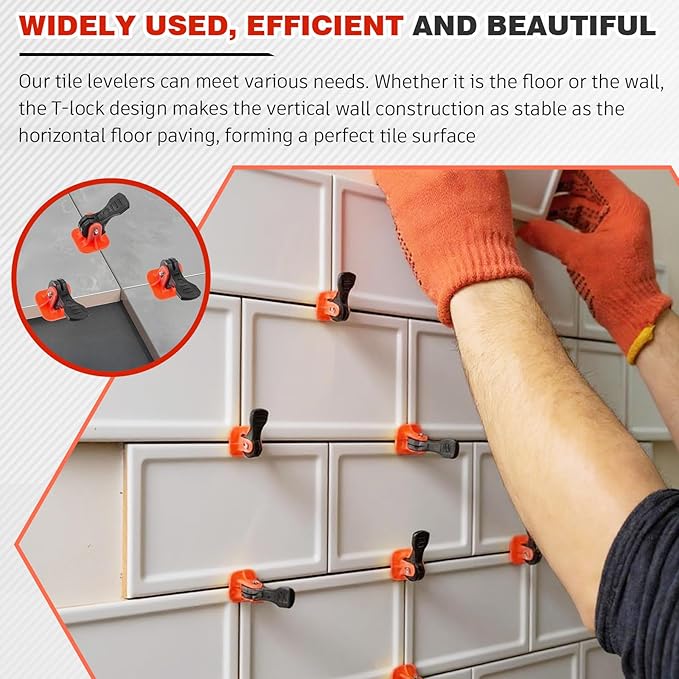 Nuanchu Tile Leveling System Kit 200 Reusable Tile Spacers + 200 1/16'' Replaceable Spare Steel T-pin, Leveling Clips Fit 8-12mm Floor Compounds Set for Wall & Floor (Red)