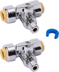 SUNGATOR Service Tee Stop Valve, 1/2 Inch Ptc x 1/2 Inch Ptc x 1/4 Inch Compression, No Lead 1/4 Turn Push Fit Water Valve Shut Off with Disconnect Clip, Push-to-Connect PEX, Copper, CPVC (2-Pack)
